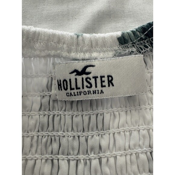 Hollister White Green Floral Top XS Smocked Peplum Milkmaid Boho Coquette - Picture 5 of 16